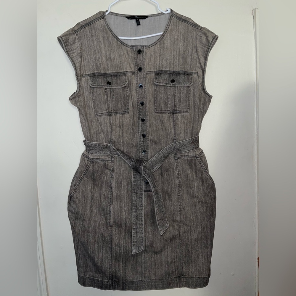 White House Black Market Cotton Blend  Belted Denim Dress NWOT